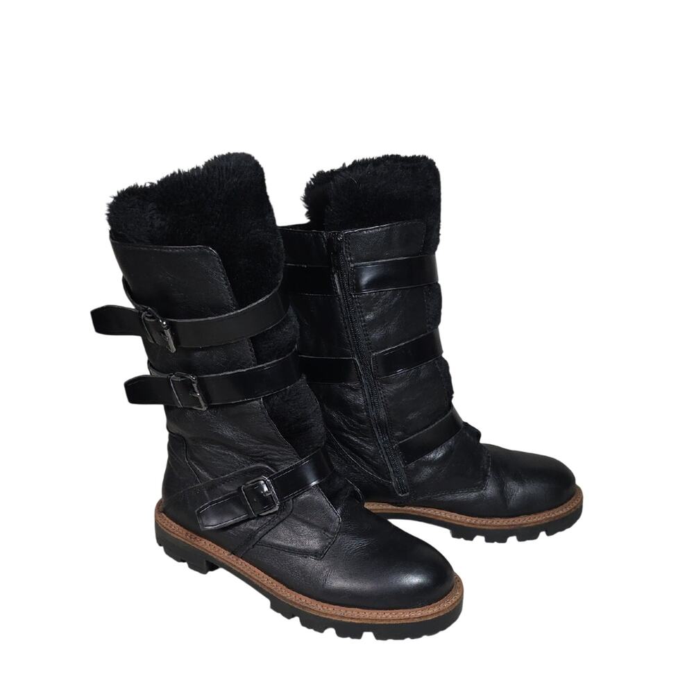 Aldo Black Russa Riding Leather Boots Faux Fur Lining Womens Size 11